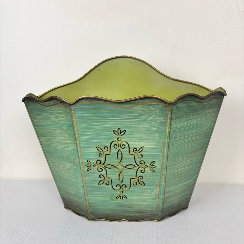 Southern Living at Home metal wall planter/green stenciled finish